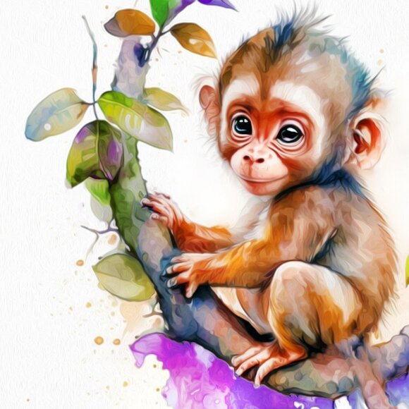 5x5 Monkey Chimpanzee Watercolor‎ Nursery Room Art Oil Painting Print - Picture 4 of 6